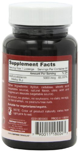 Jarrow Formulas Methylcobalamin (Methyl B12), 5000mcg, 60 Lozenges