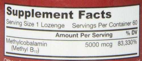 Jarrow Formulas Methylcobalamin (Methyl B12), 5000mcg, 60 Lozenges